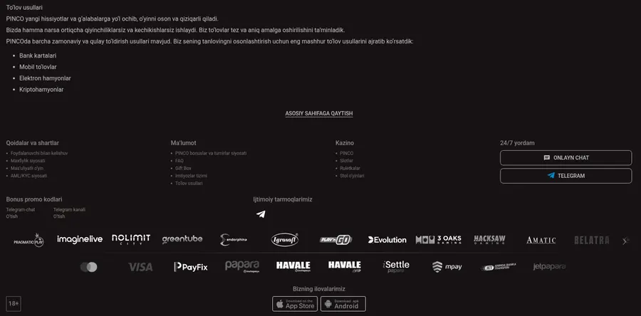 Pinco payment methods
